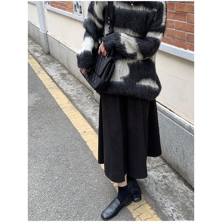 [Spot] Chân Váy Dài Trung Bình Lưng Cao Màu Cà Phê Phiên Bản Hàn Quốc Thời Trang