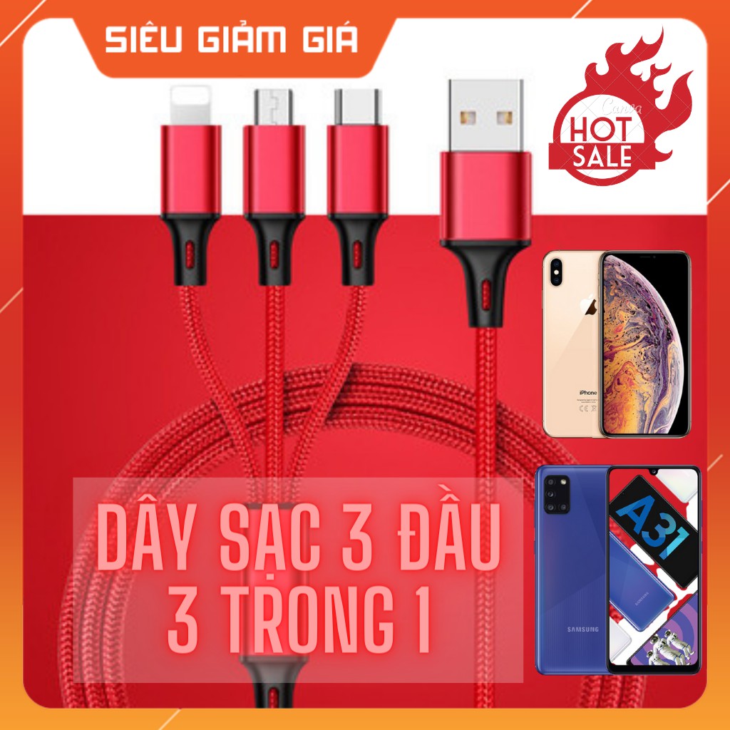 ⚡[DEAL SỐC]⚡Cáp Sạc ba đầu Đa Chức Năng ba Trong một - Dây Dù Chống Đứt chống Rối - Sạc Nhanh