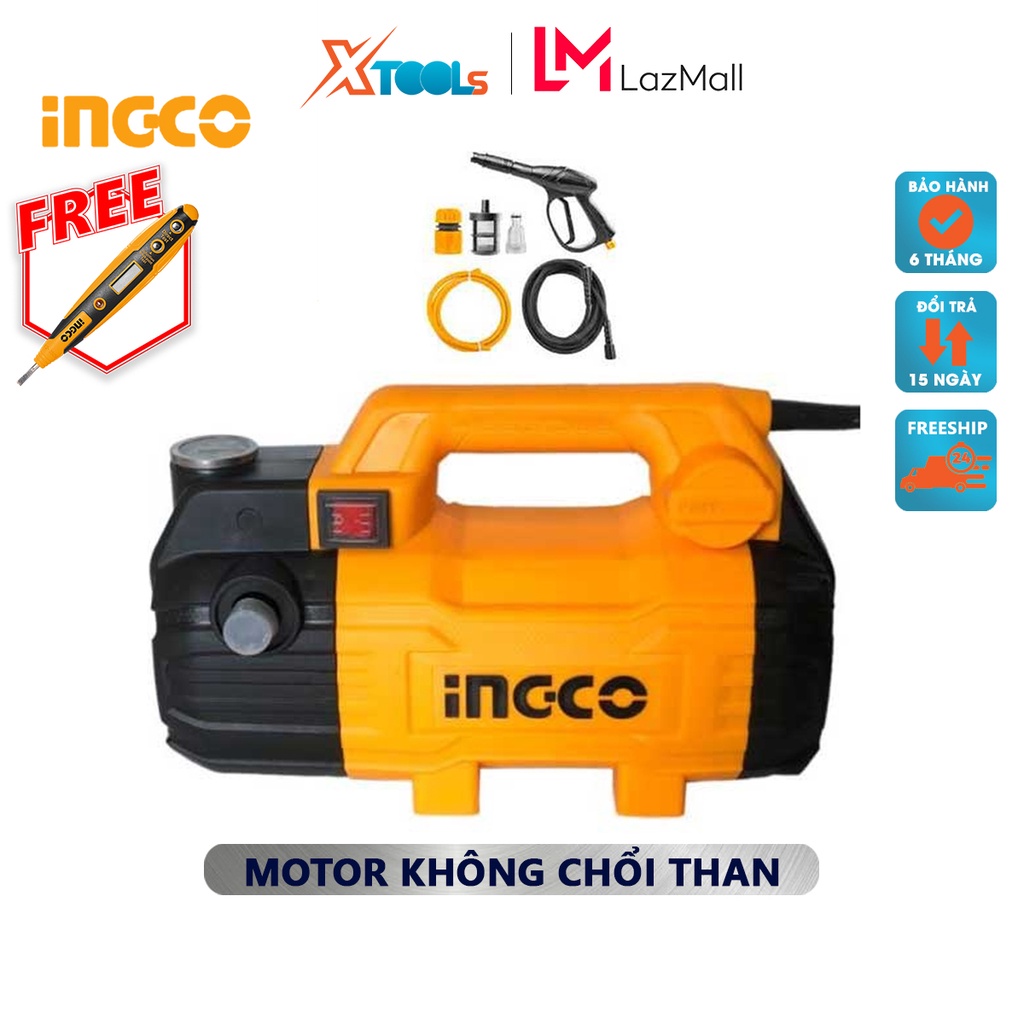 Máy xịt rửa INGCO HPWR15028 | Máy rửa xe Điện áp: 220V~50Hz Công suất 1500W Motor từ (không chổi than) bằng dây đồng Áp