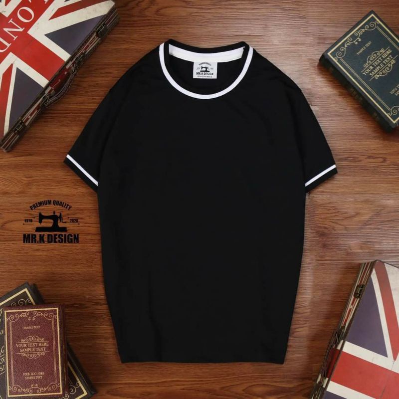 Áo thun Polo , cổ tròn tay ngắn NAM Mr.K  phối viền thời trang trẻ trung trắng và đen
