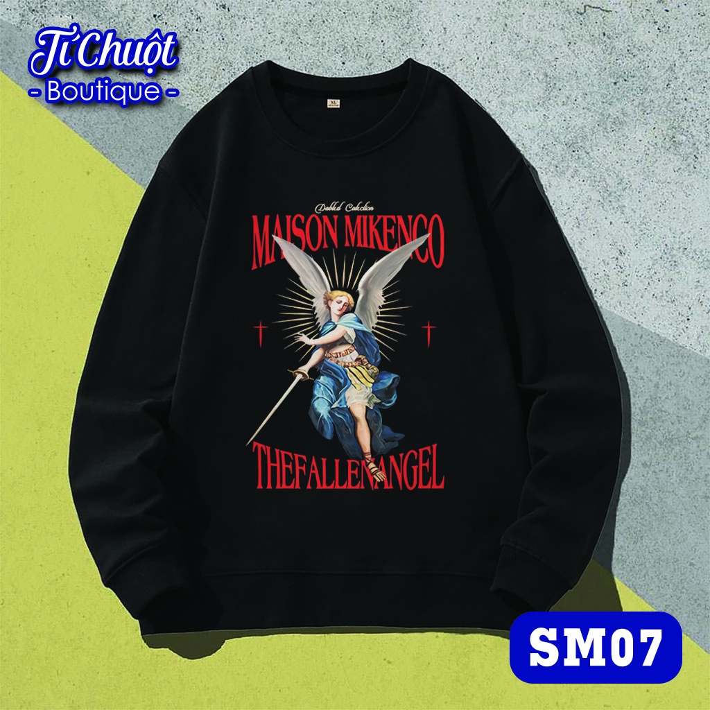 Áo sweater mikenco fallen angle, áo tay dài nỉ bông mikenco thiên thần nam nữ form rộng thu đông - Tí Chuột Studio