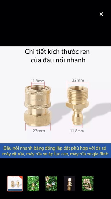 BỘ KHỚP NỐI NHANH CHO DÂY RỬA XE REN 22MM