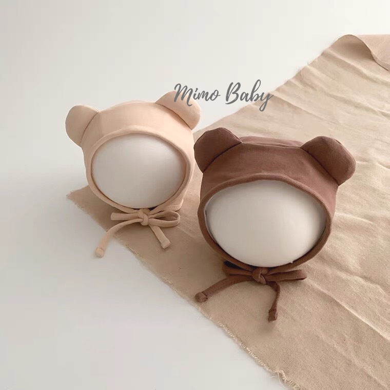Mũ nón cotton buộc dây gắn tai gấu phồng dễ thương cho bé MD207 Mimo Baby