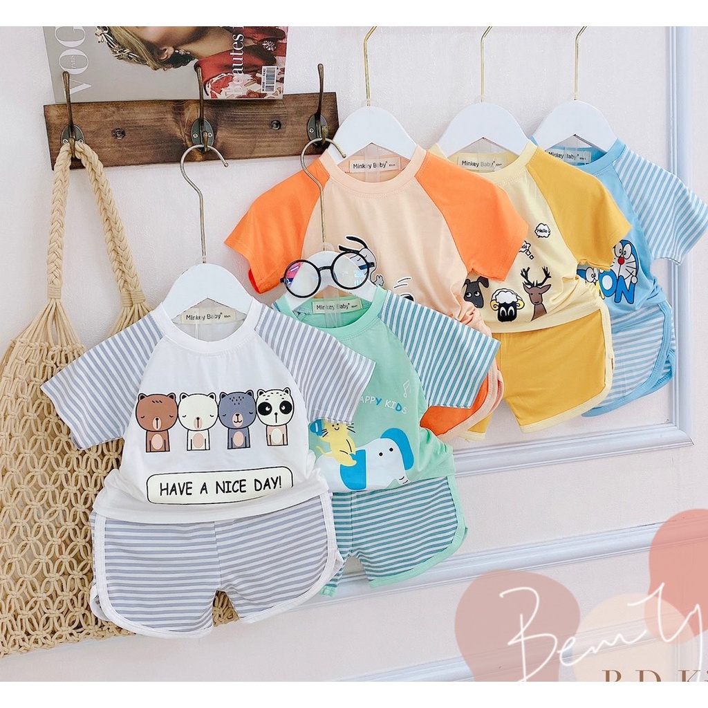 Đồ bộ bé trai gái size đại cộc tay thun lạnh sọc, bộ quần áo cho bé trẻ em mặc ở nhà 1 2 3 4 5 6 7 8 tuổi BC060
