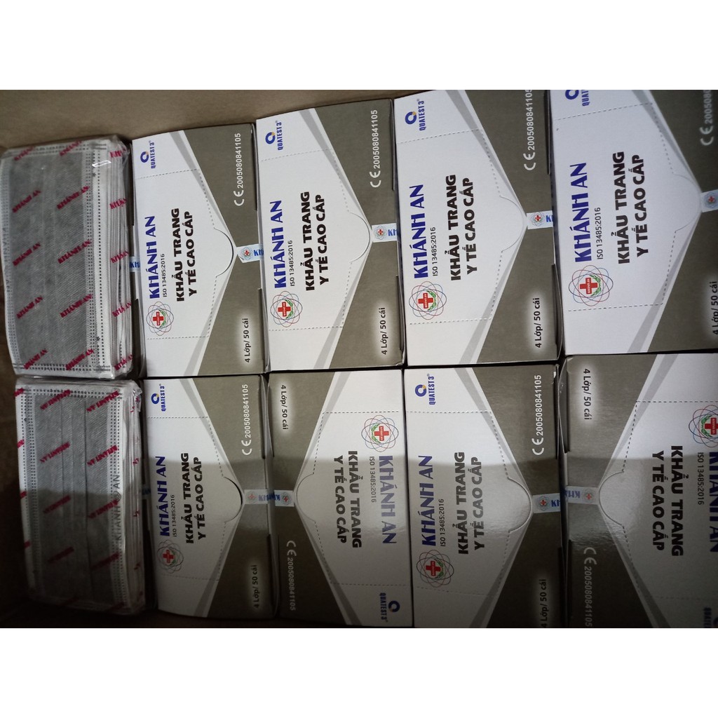 (Hộp tặng thêm 5 cái) SỈ THÙNG 50 HỘP, HỘP KHẨU TRANG KHÁNH AN 4 LỚP KHÁNG KHUẨN LOẠI 2 MÀU XÁM