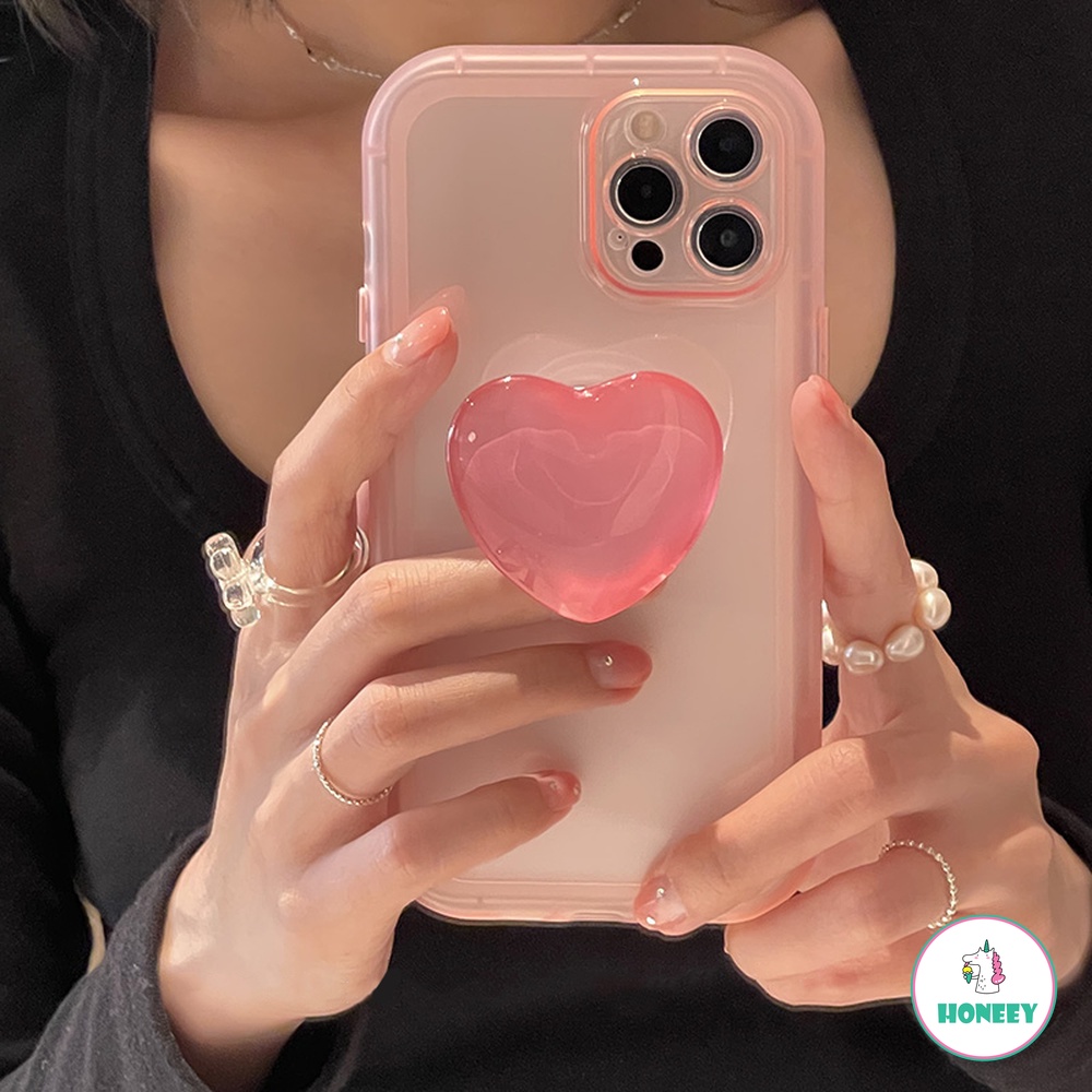 Ốp Điện Thoại TPU Trong Suốt Kèm Giá Đỡ Hình Trái Tim Cho iPhone 11 13 12 Pro Max X X
