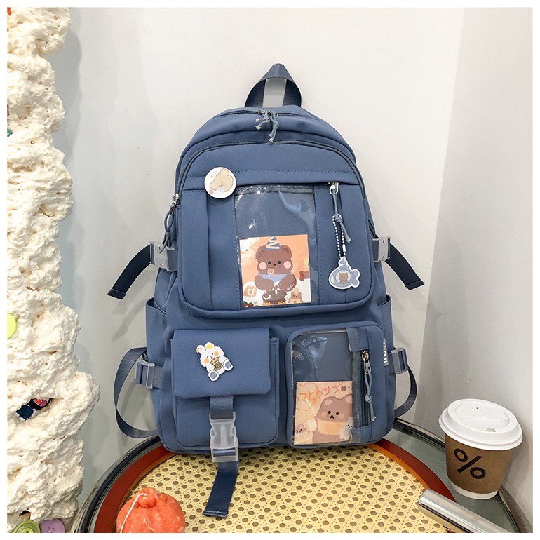 Balo đi học màu pastel nhẹ nhàng xinh xắn phong cách Ulzzang Hàn Quốc-ngăn bóng kính