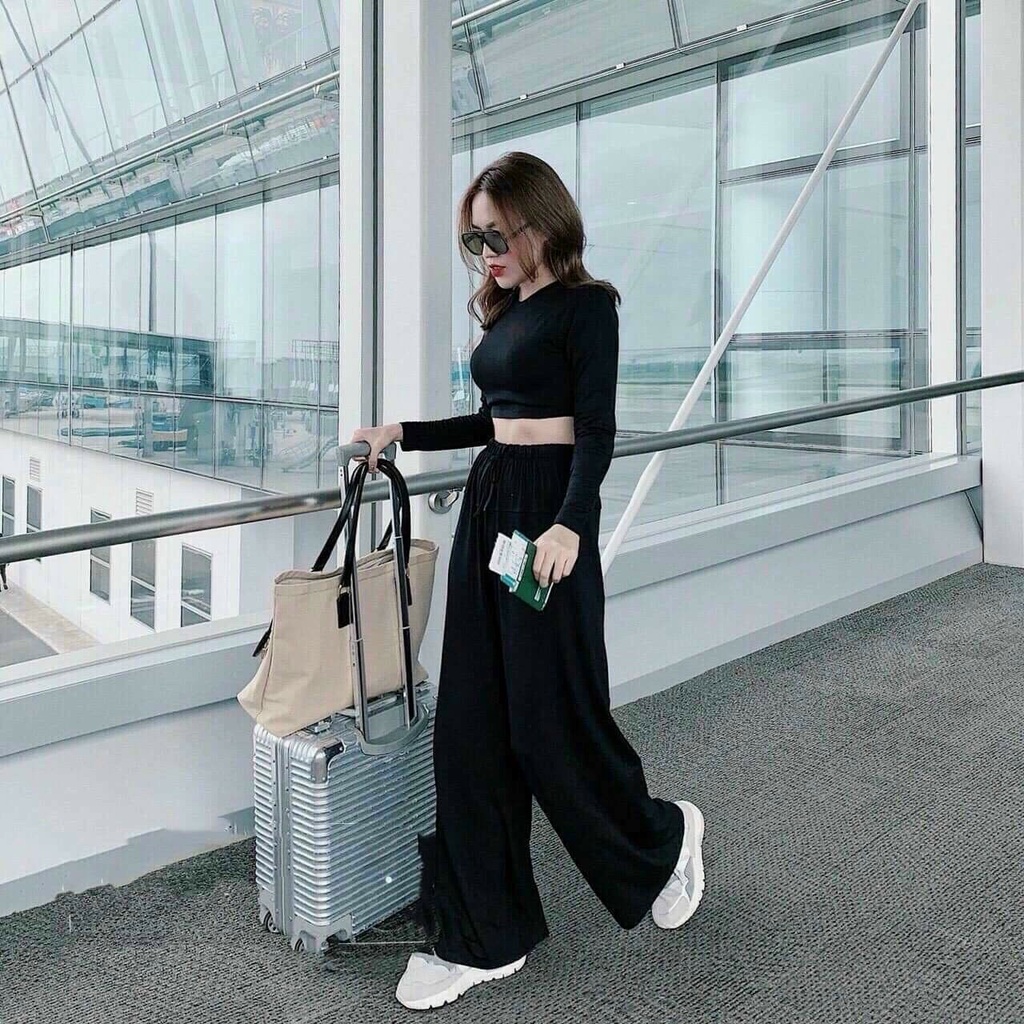 [HCM][HT] Set Đồ Thể Thao Áo Croptop Tay Dài & Quần Ống Rộng TL Fashion Hottrend 2020 HVTL868