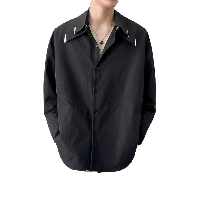 Áo Sơ Mi Nam Dài Tay Hai Lớp Cổ Rời Trang Trí Kim Loại Trang Trí Xây Dựng Tóc Mùa Xuân Thu