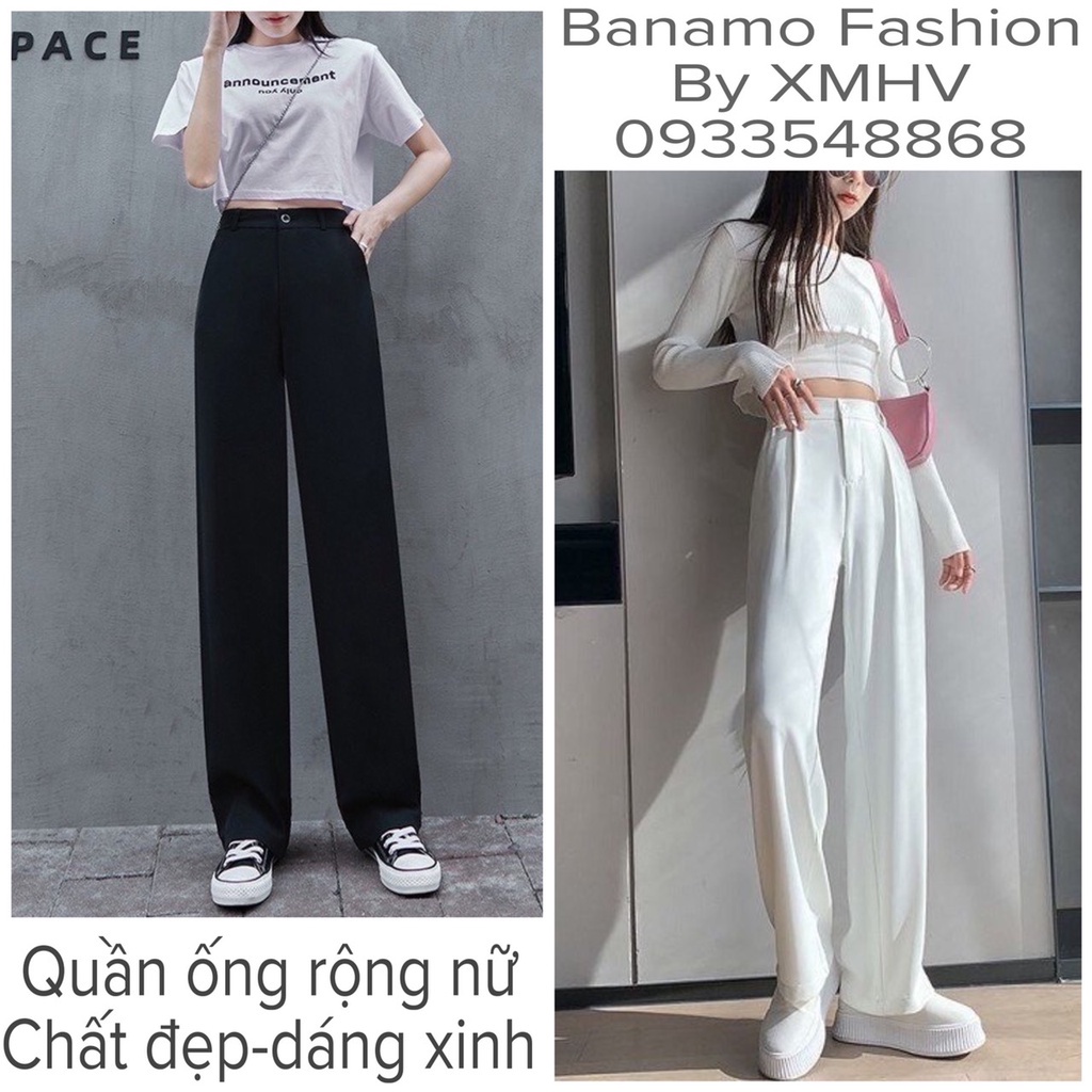 Quần ống rộng khóa trước lưng cao thời trang nữ Banamo Fashion quần ống rộng khóa trước 933