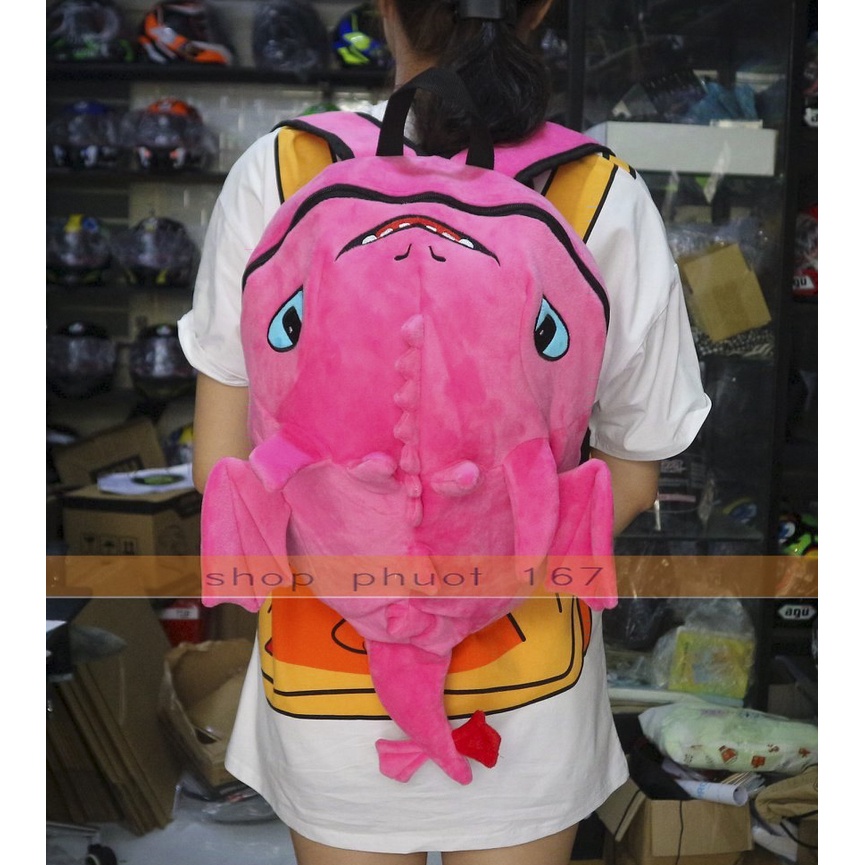 Balo hình thú rồng con răng sún vải nhung nhiều màu