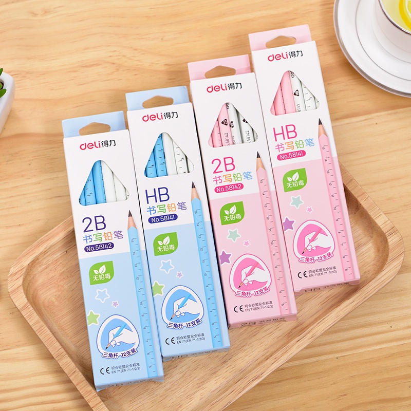Bút Chì Gỗ Hình Tam Giác Deli 2B Kèm Thước Đo Tiện Dụng Cho Học Sinh