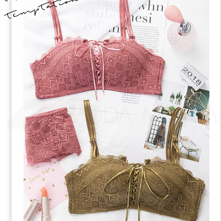 Bộ đồ lót Hoàng Oanh, set nội y ren bèo dây rút tạo khe gợi cảm mút vừa - 610 | BigBuy360 - bigbuy360.vn