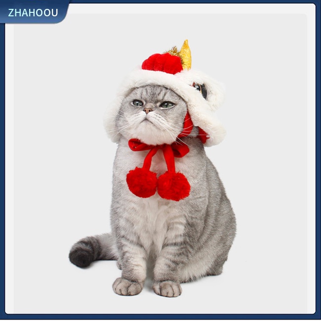 ☃Nhà☃ Mũ Tai Sư Tử Năm Mới Lót Lông Cừu Mềm Mại Thoải Mái Giữ Ấm Phong Cách Trung Hoa Cho Thú Cưng
