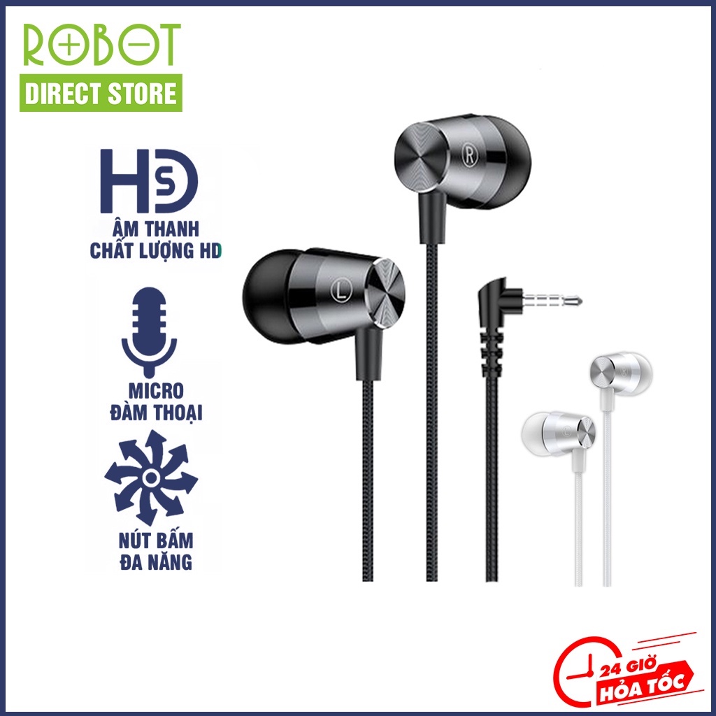 Tao nghe có dây Robot RE101S Robot Direct Store nghe nhạc đàm thoại cổng kết nối 3.5mm dây chống rối
