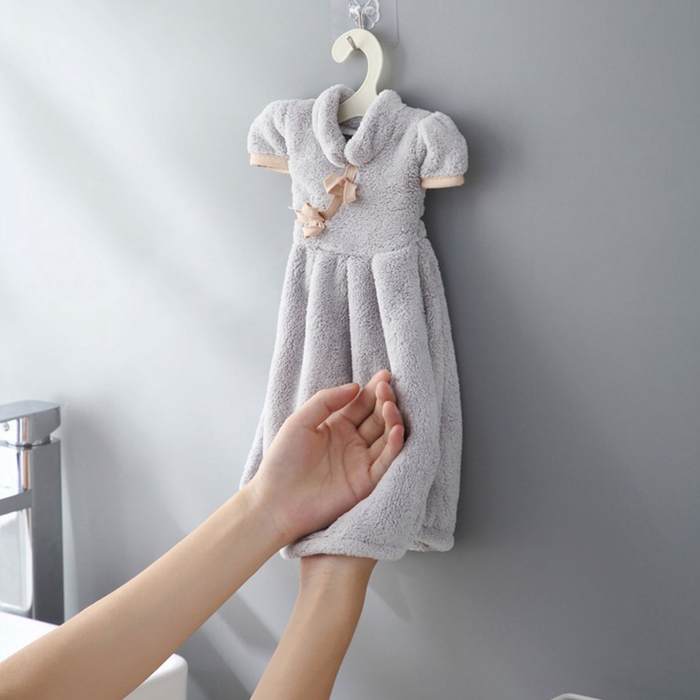 Khăn Lau Tay Hình Đầm Công Chúa Bằng Vải Nhung San Hô Dày Siêu Thấm Hút Dành Cho Trẻ Em/Nhà Bếp/Phòng Tắm