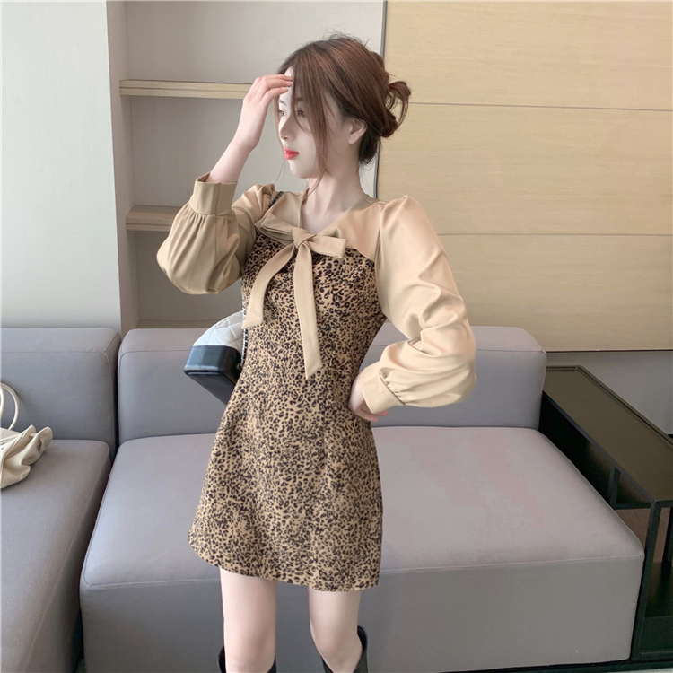 Đầm ôm Dài Tay Cổ Thắt Nơ Họa Tiết Da Báo Thời Trang | BigBuy360 - bigbuy360.vn