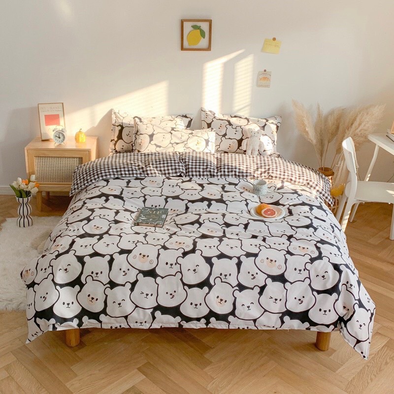 Bộ chăn ga gối cotton poly hàng nhập khẩu kèm ruột chăn thu hè và ruột gối giá rẻ nhất thị trường