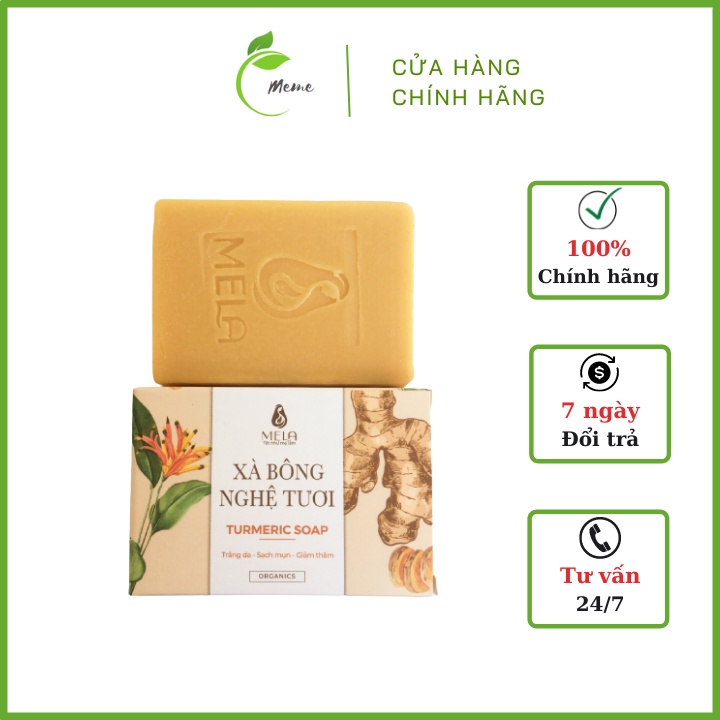 Xà bông nghệ Mela - Xà phòng nghệ trắng da giảm mụn giảm thâm Mela 100g
