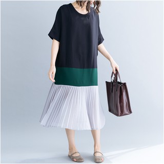 Đầm nữ BIG SIZE thời trang, phối màu trẻ trung,chân váy xếp li nữ tính