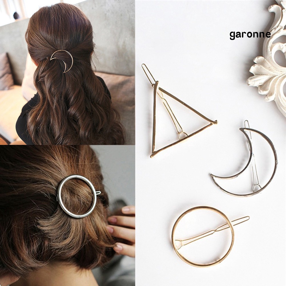 Kẹp Tóc Hình Mặt Trăng / Tròn / Tam Giác Thời Trang