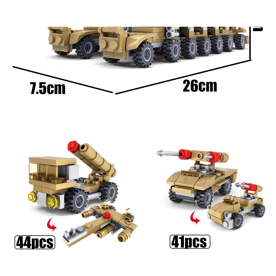 Bộ đồ chơi lắp ráp tương thích với Lego 544 miếng 16 trong 1 mô phỏng xe tăng/máy bay quân sự