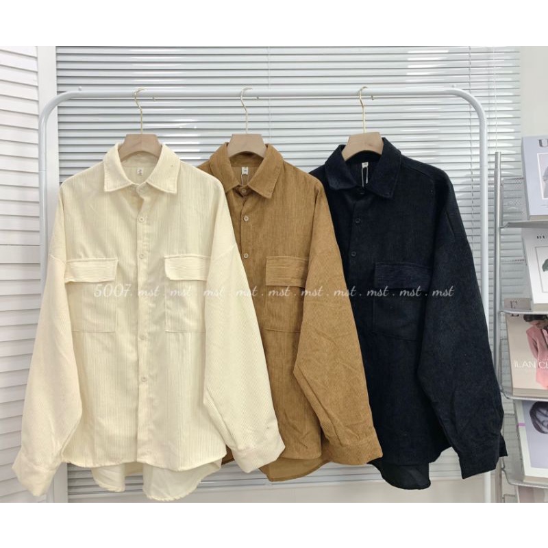 Áo Sơ Mi Nhung Gân Ulzzang Fom Rộng QC