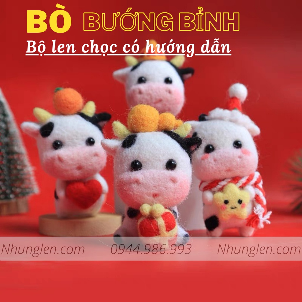 BỘ LEN CHỌC BÒ BƯỚNG BỈNH (TIỂU NGƯU) ĐÁNG YÊU - needle felting len chọc đơn giản cho người mới bắt đầu