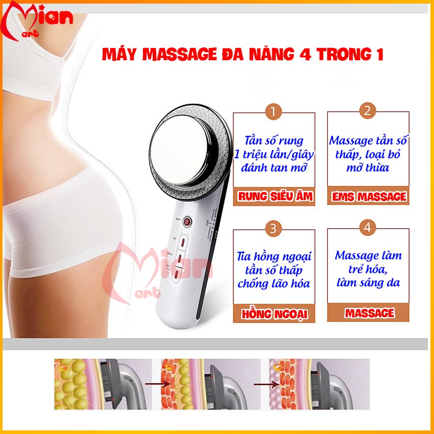 [Kèm video HDSD tặng kem tan mỡ] Máy massage giảm mỡ và làm đẹp cầm tay 3 trong 1 - Máy massage đa năng EMS - Mian mart