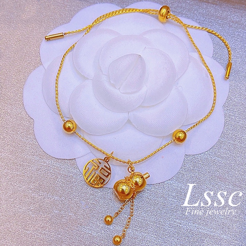 Vòng tay titan nữ không gỉ không phai màu thiết kế dạng bi tròn chữ phúc lộc may mắn thời trang cổ điển thanh lịch 2022