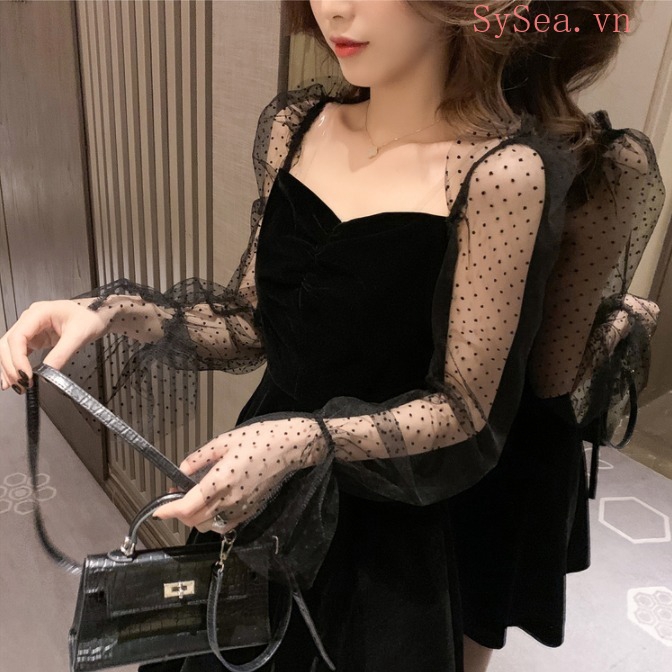 Đầm Midi Chữ A Họa Tiết Chấm Bi Quyến Rũ Thời Trang Cho Nữ