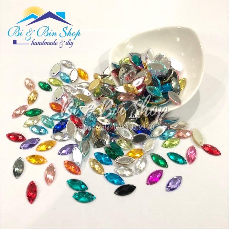 210 Viên Đá Kết Lá Me 6x12mm Đính Kết Trang Phục Làm Phụ Kiện Thời Trang