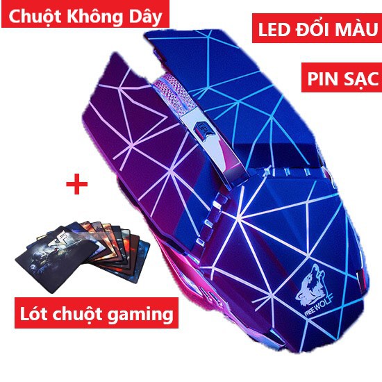 Chuột Không Dây Chuyên Game Kèm Lót Chuột Gaming Free Wolf X11 Có Led Đổi Màu RGB , Pin Sạc , XSmart