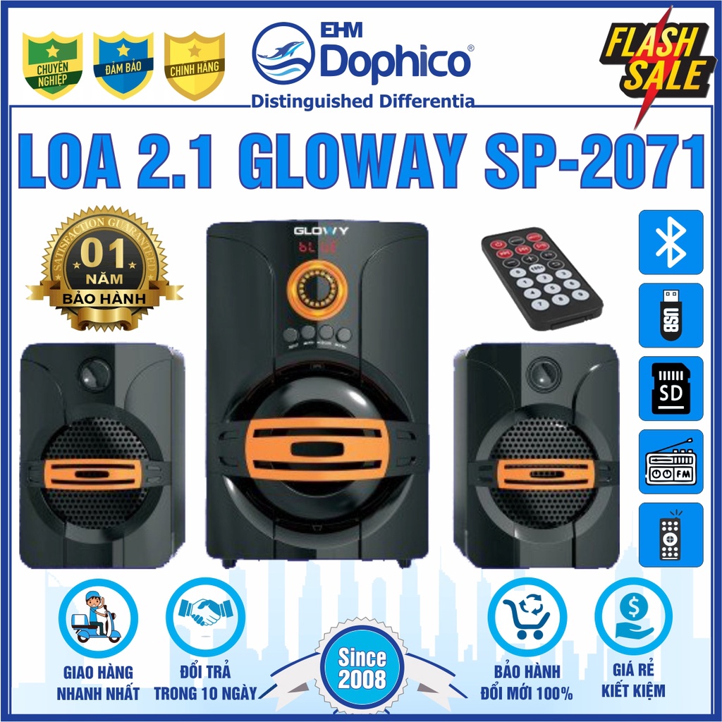 Loa vi tính 2.1 Gloway SP-2071 – Chính hãng – Có Bluetooth + FM và hỗ trợ khe cắm SD + USB – Bảo Hành 12 tháng