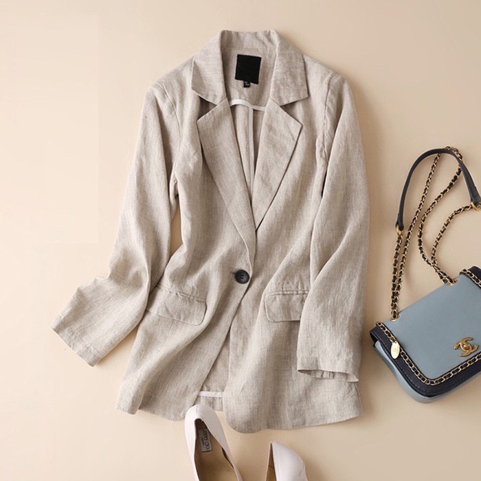 Áo vest blazer nữ Linen Premium ve vuông túi bổ trẻ trung