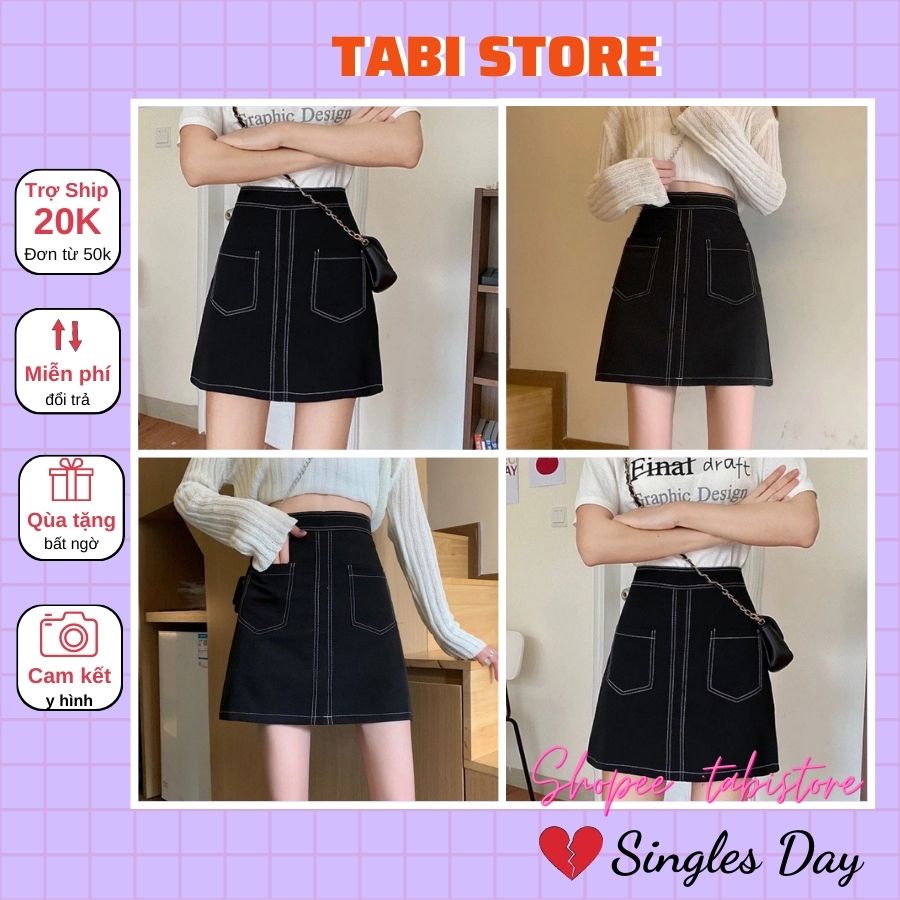 Chân váy chữ a ngắn chỉ viền trơn