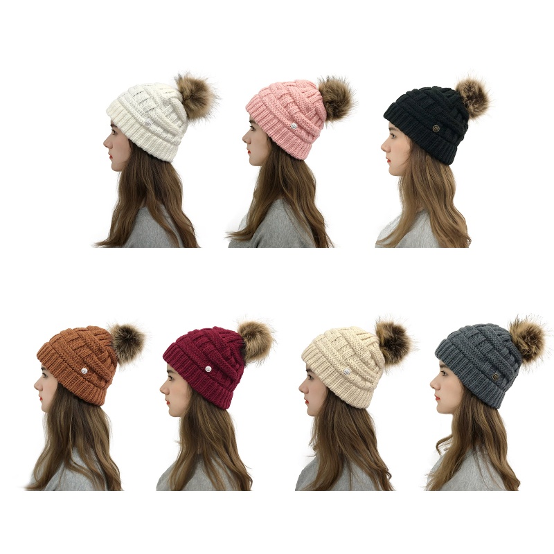 Wmmb Mũ Len Beanie Dệt Kim Kẻ Sọc Có Nút Bảo Vệ Tai Tháo Rời Được Có Thể Tháo Rời Cho Nữ
