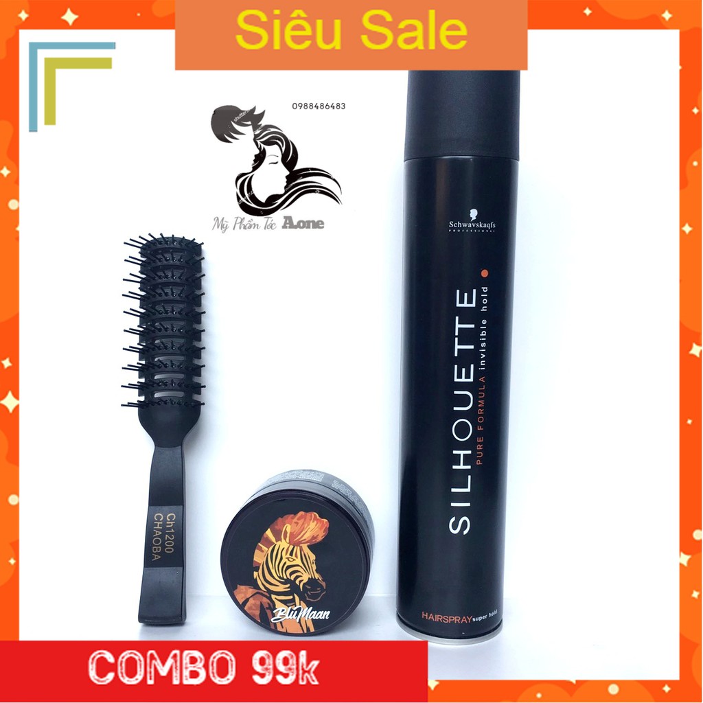 [Siêu Hót] 99k/1combo [Gôm Xịt Tóc Silhouette + Sáp Vuốt Tóc Nam BluMaan Cavalier Heavy Clay [Ngựa Vằn] + Lược tạo Phồng