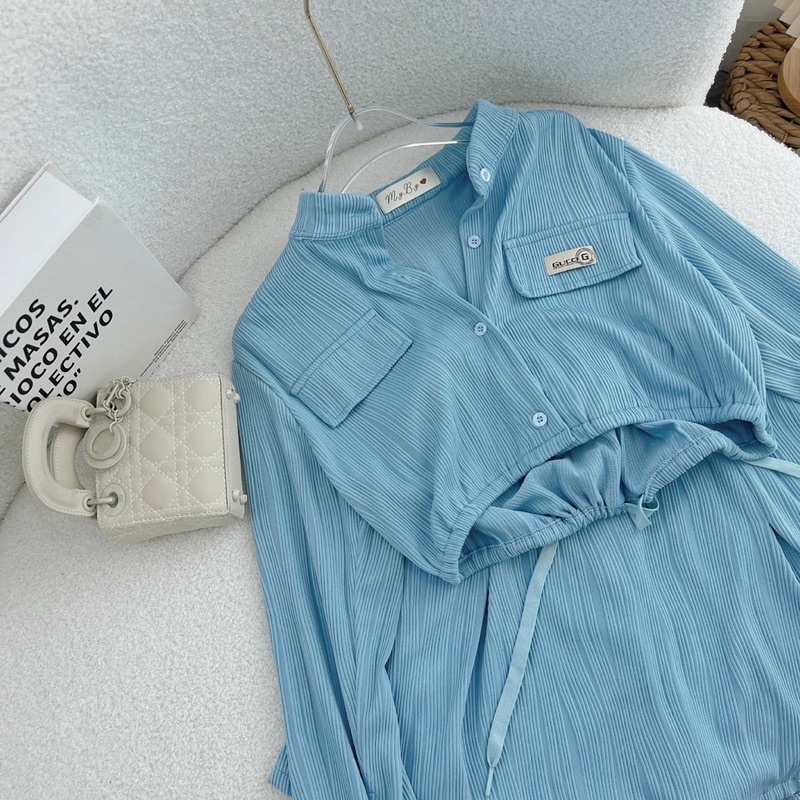 Sét Croptop Xanh Cột Dây Eo Mix Chân Váy 🦋FREESHIP🦋 Sét Siêu Xinhh