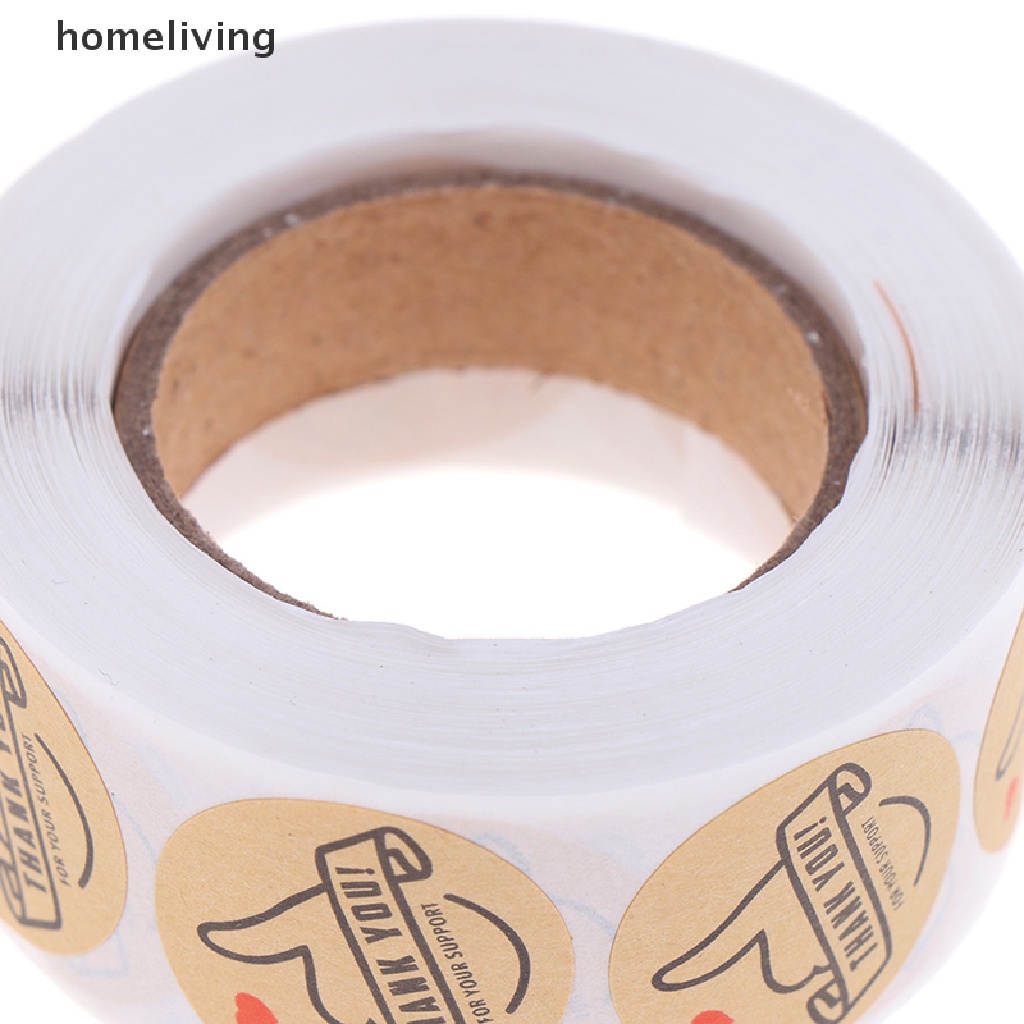 Cuộn 500 Nhãn Dán Thank You Hình Tròn Bằng Giấy Kraft Tự Nhiên