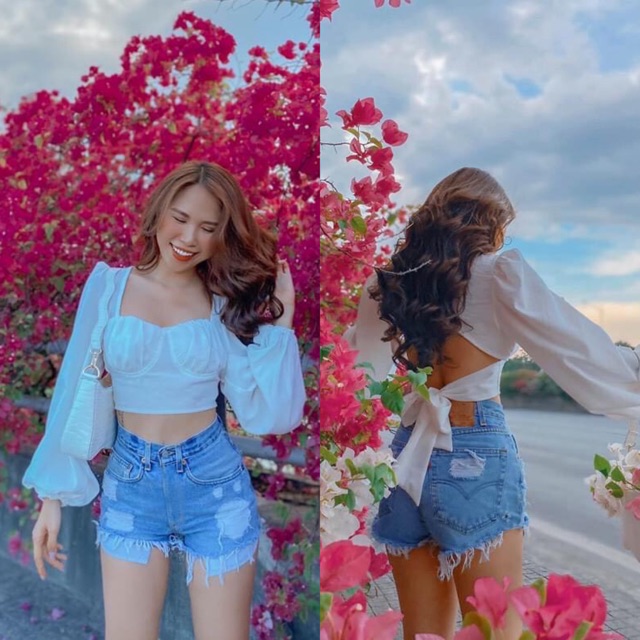 Áo croptop trắng cúp ngực nơ lưng | BigBuy360 - bigbuy360.vn