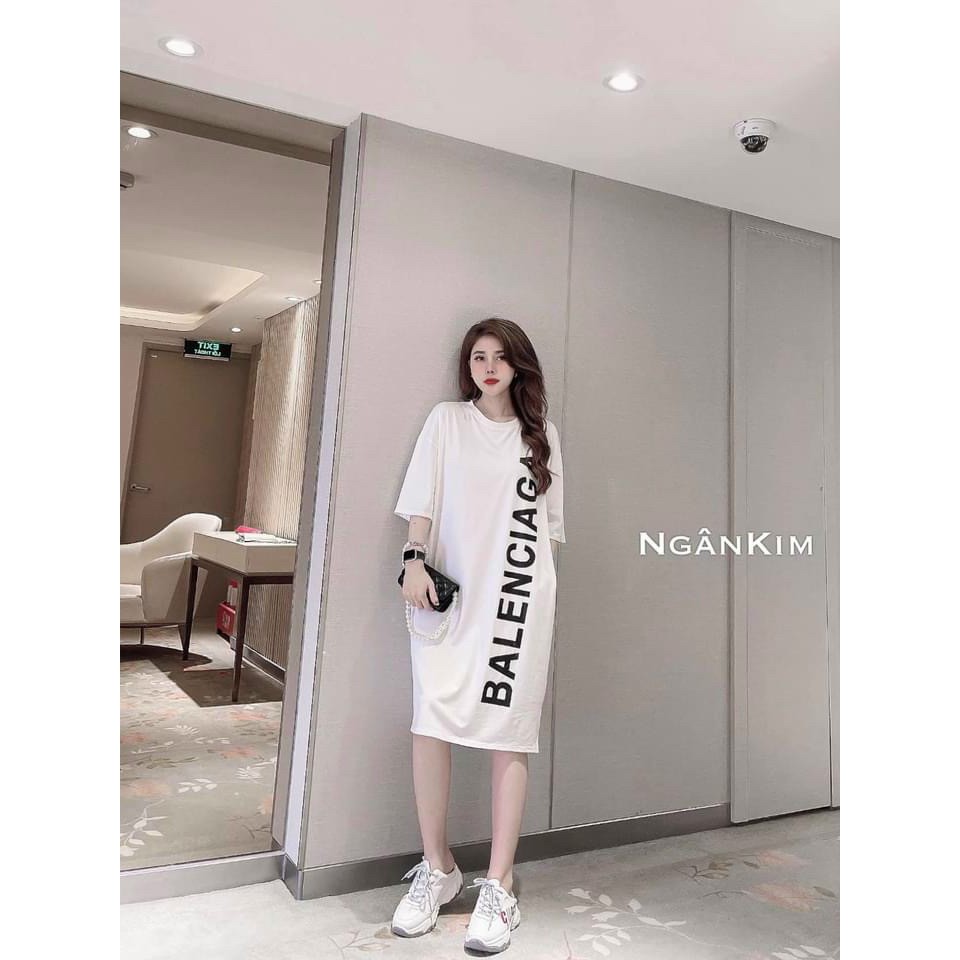 Váy suông cộc tay phom rộng in chữ BB hai màu cơ bản