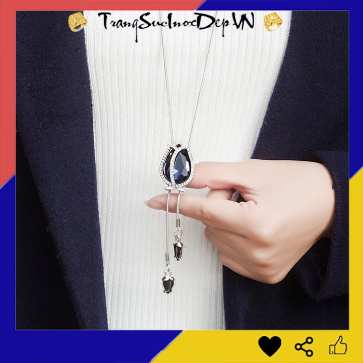 Dây chuyền nữ phong cách Hàn Quốc rớt hoa tulip xanh dương kiểu dài siêu đẹp hợp thời trang, mang phong cách, dễ phối đồ