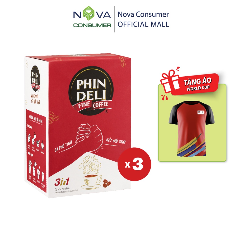 [Tặng áo World Cup] Combo 3 hộp Cà Phê Hòa Tan PhinDeli 3in1 (17g x 18 gói x 3 hộp)