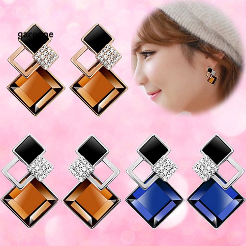 GA_Women's Fashion Rhombic Rhinestone Eardrop Korean Style Earrings Party Jewelry