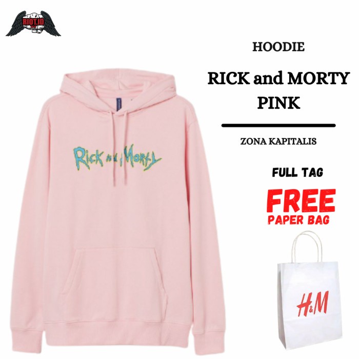 Áo Hoodie trắng H&M Hnm Ricky And Morty Frees màu hồng kèm túi đựng