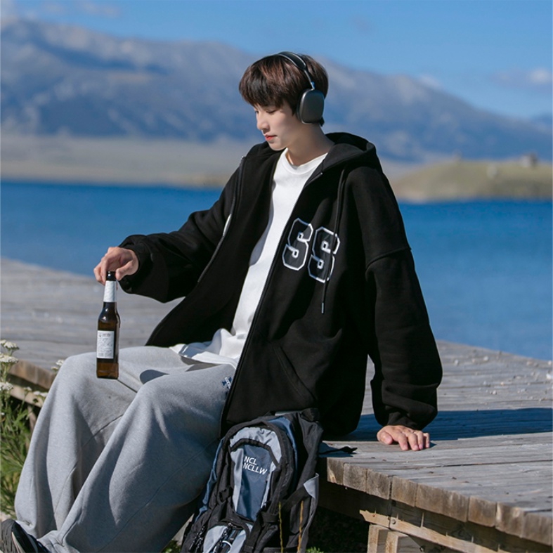 Áo hoodie Dài Tay Có Khóa Kéo In Chữ Thời Trang Cho Nam Nữ