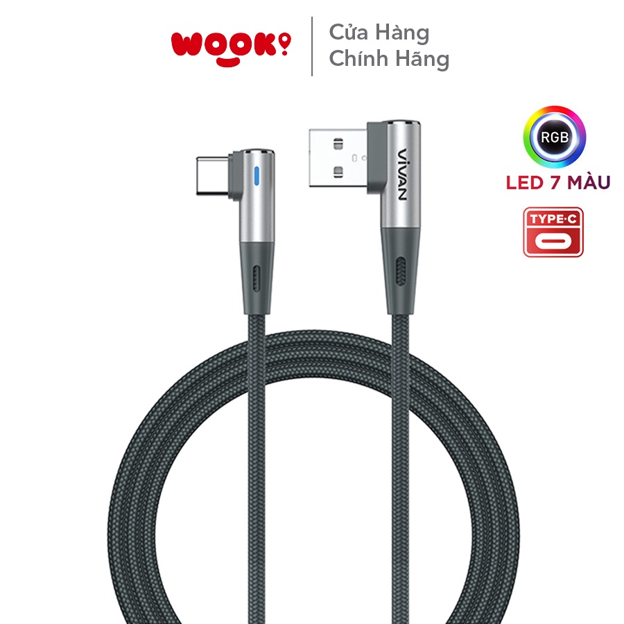 Cáp Sạc Nhanh Gaming Vivan BWC100S BWM100S Bọc dù 1m Cổng Kết Nối Chữ L 90 độ Đèn Led 7 Màu