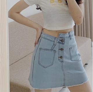 Quần Váy Jeans 5 Nút Lệch Lưng [Size Đại 32-36] Co Giãn Mạnh - Lưng Cao