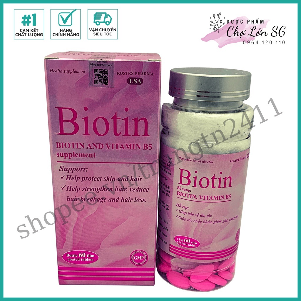 Viên uống bổ sung Biotin giảm rụng tóc, bảo vệ da, chắc móng – chai 60 viên